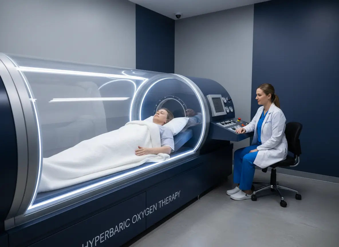 Patient receiving hyperbaric oxygen therapy as supportive care for autoimmune and inflammatory conditions